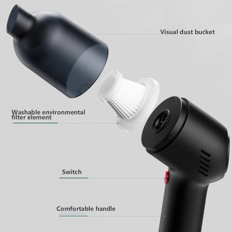 Powerful 8000Pa Cordless Car Vacuum Cleaner - Rechargeable Handheld Dust Buster for Home and Auto